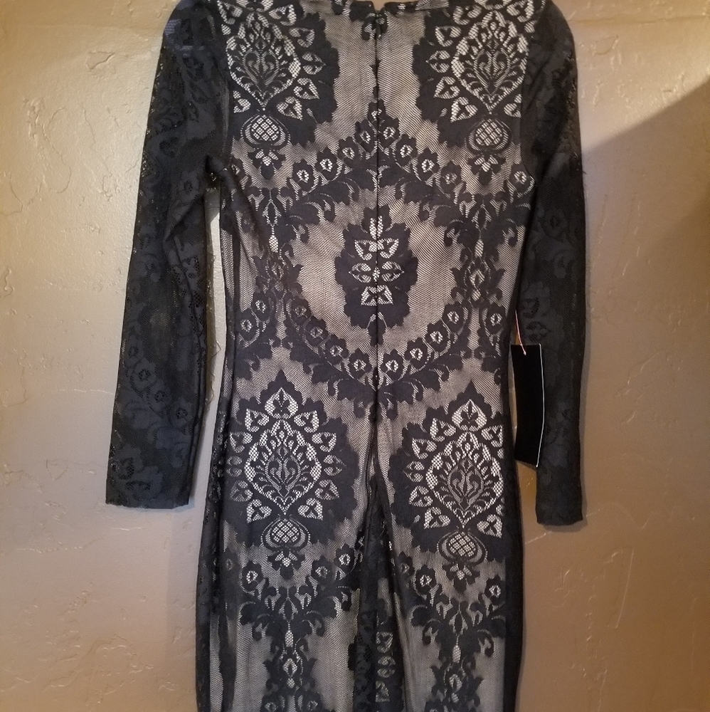 Black lace long sleeve sheath dress